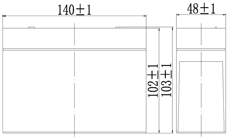 12V 5Ah Sealed Lead Acid Battery with Recessed Terminals - Side Diagram