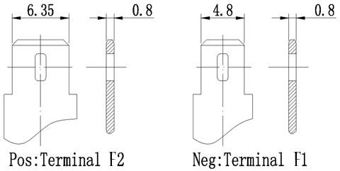 12V 5Ah Sealed Lead Acid Battery with Recessed Terminals - Terminal Diagram