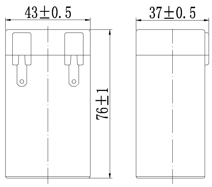 6V 2.3Ah Sealed Lead Acid Battery with Tab Terminals - Side Diagram
