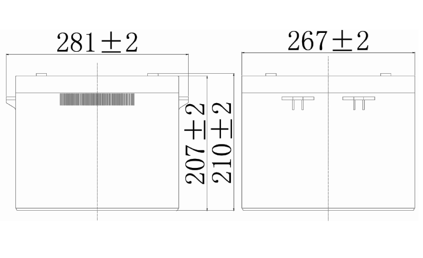 TLV121100 - 12V 110Ah Sealed Lead Acid Battery with T11 Terminals - Side Diagram