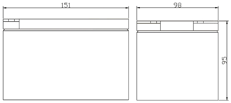 TLV12140CM - 6-DZM-14 12V 14Ah Deep Cycle Mobility Battery - Side Diagram