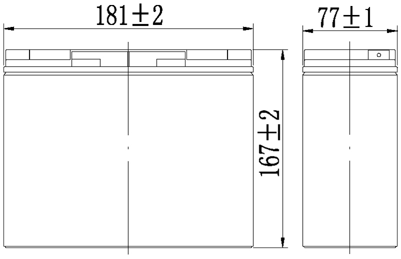 TLV12200 - 12V 20Ah Sealed Lead Acid Battery with F3 Terminals - Side Diagram