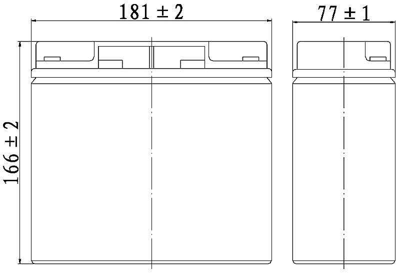 TLV12200CM - 6-DZM-20 12V 20Ah Deep Cycle Mobility Battery - Side Diagram