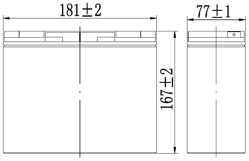TLV12200DC - 12V 20Ah Deep Cycle battery with F3 Nut & Bolt Terminals - Side Diagram