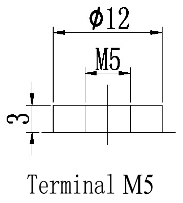 TLV12200DC - 12V 20Ah Deep Cycle battery with M5 Insert Terminals - Terminal Diagram