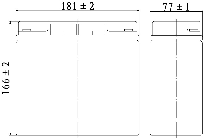 TLV12200HD - 12V 20Ah Deep Cycle Sealed Lead Acid Battery with M5 Insert Terminals for Cyclic Applications - Side Diagram