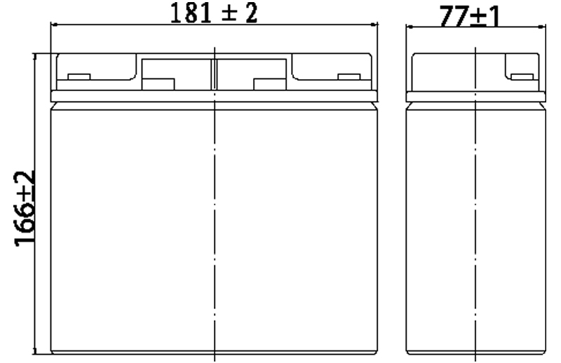 TLV12200M5 - 12V 20Ah Sealed Lead Acid Battery with M5 Terminals - Side Diagram