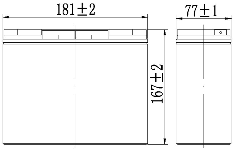 TLV12220D - 12V 22Ah Deep Cycle Sealed Lead Acid Battery with F3 Terminals - Side Diagram