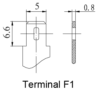 TLV1225V1 - 12V 2.5Ah Sealed Lead Acid Battery with F1 Terminals - Terminal Diagram