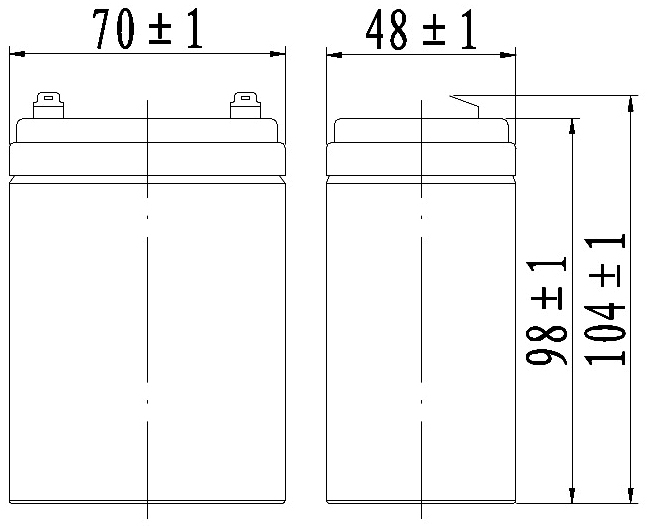 TLV1226 - 12V 2.6Ah Sealed Lead Acid Battery with F1 Terminals - Side Diagram