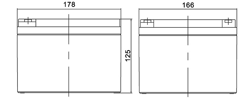 TLV12280DC - 12V 28Ah Deep Cycle Battery with M5 Terminals - Side Diagram