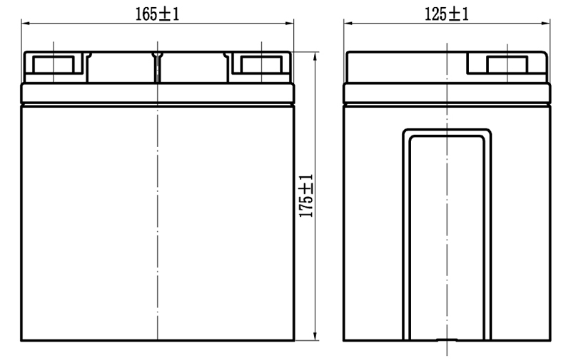 TLV12280FR-M5 - 12V 28Ah Sealed Lead Acid Battery with M5 Insert Terminals - Side Diagram