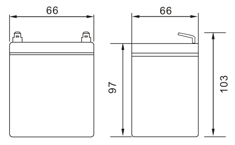 TLV1228C - 12V 2.8Ah Sealed Lead Acid Battery with F1 Terminals - Side Diagram
