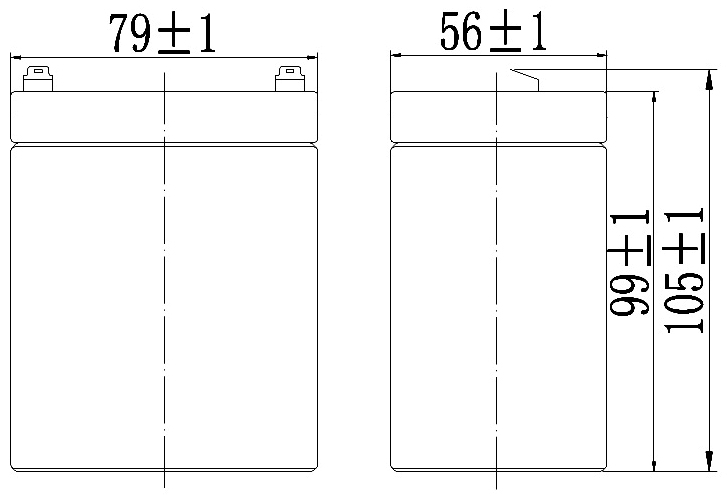 TLV1229L - 12V 2.9Ah Sealed Lead Acid Battery with F1 Terminals - Side Diagram