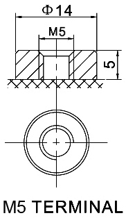 TLV12350M5 - 12V 35Ah Sealed Lead Acid Battery with M5 Insert Terminals - Terminal Diagram