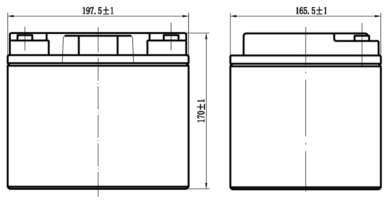 TLV12500F11 - 12V 50Ah Sealed Lead Acid Battery with F11 Terminals - Side Diagram