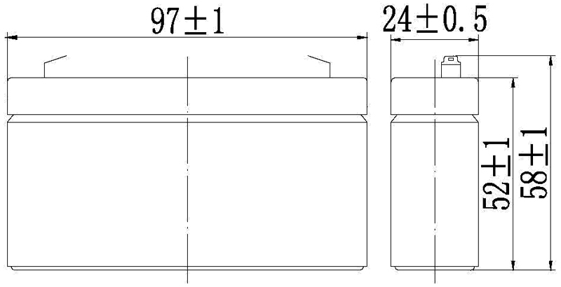 TLV612 - 6V 1.2Ah Sealed Lead Acid Battery with F1 Terminals - Side Diagram