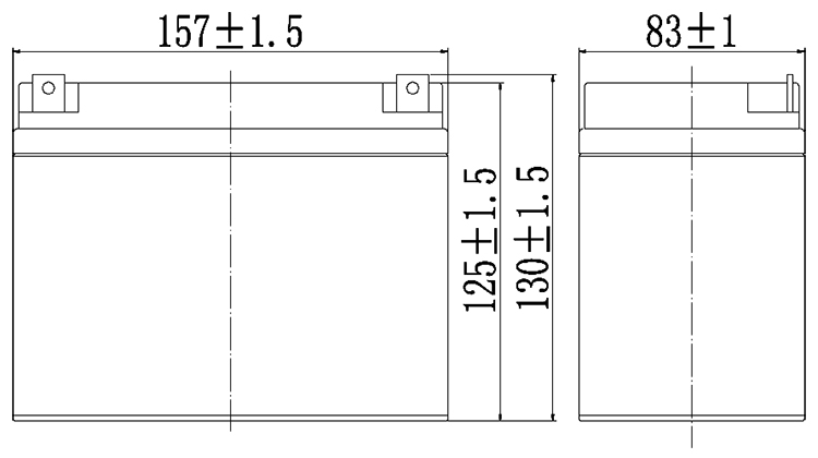 TLV6200 - 6V 20Ah Sealed Lead Acid Battery with Nut & Bolt Terminals - Side Diagram