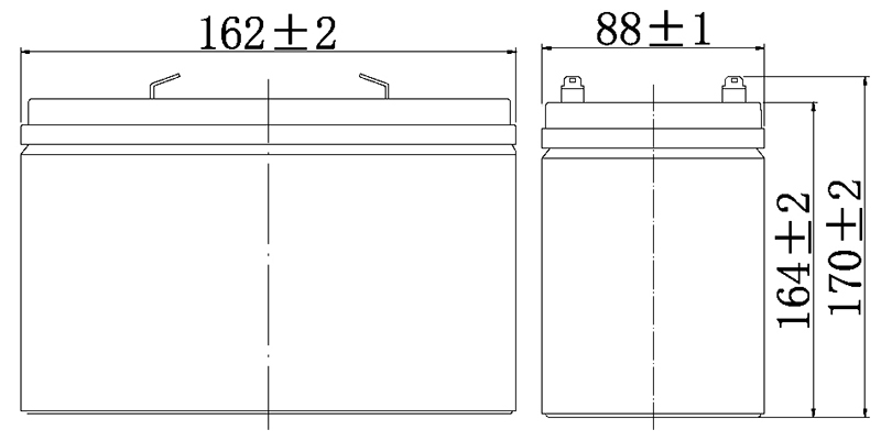 TLV6360F2 - 6V 36Ah Sealed Lead Acid Battery with F2 Terminals - Side Diagram