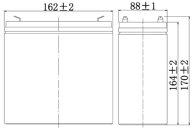TLV6420F2 - 6V 42Ah Sealed Lead Acid Battery with F2 Terminals - Side Diagram